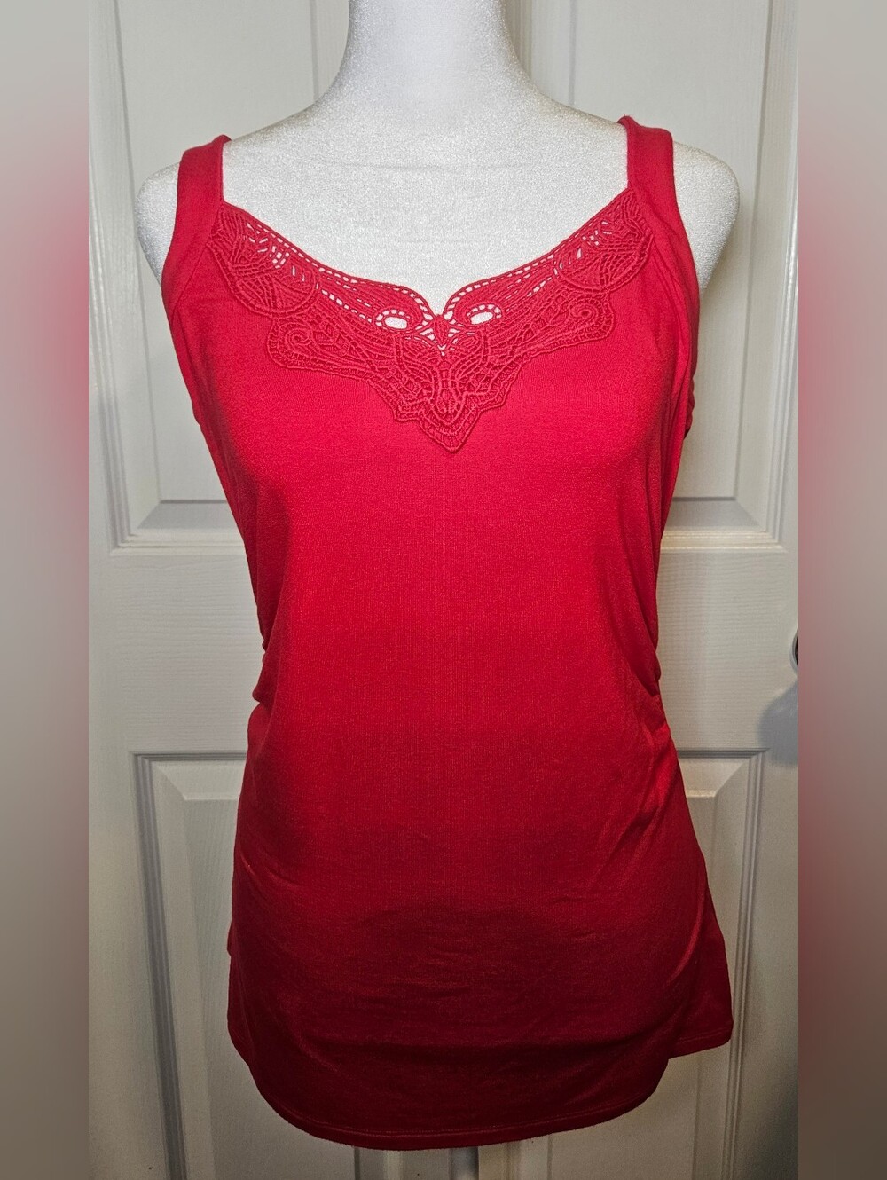 White House Black Market Red Lace-Trim Camisole